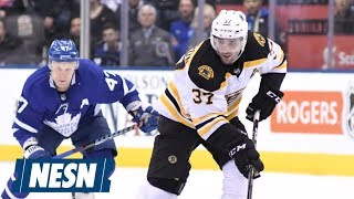 Patrice Bergeron Is Out With A Fractured Right Foot [upl. by Tdnerb]