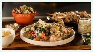 Creamy Greek Salad with Mediterranean Chicken Kabobs  Meal prep recipes [upl. by Staw]