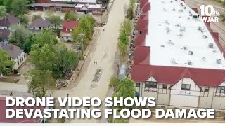 DEVASTATING DAMAGE Drone video shows the aftermath of the flooding in Asheville North Carolina [upl. by Arodasi]