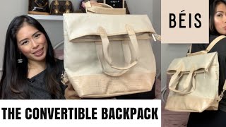 Béis The Everyday Convertible Backpack in Beige Croc Review  Tote Crossbody Messenger Laptop Bag [upl. by Mcdougall922]