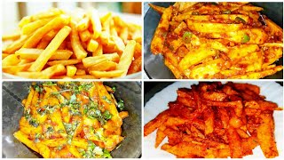 4 Easy French Fries Recipes  Plain Fries  Masala Chips  Poussin Chips  Schezwan Chips [upl. by Berthe]