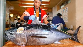 Japanese Street Food  BLUEFIN TUNA CUTTING SHOW amp SUSHI  SASHIMI MEAL [upl. by Gowrie]