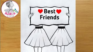 Best friend ❤pencil sketch  step by step very easyhow to draw friendship day drawing bff drawing [upl. by Allana785]