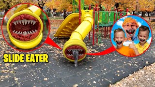 Drone Catches SLIDE EATER EATS BLIPPI VLAD AND NIKI AT THE PLAYGROUND SLIDE EATER IN REAL LIFE [upl. by Ayifas]