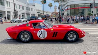 70 MILLION FERRARI 250 GTO DRIVING ON THE STREETS OF BEVERLY HILLS REVS amp DOWNSHIFT SOUND [upl. by Cela]