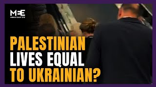 Journalist asks delegates if Palestinian lives are equal to Ukrainian lives [upl. by Oramug]