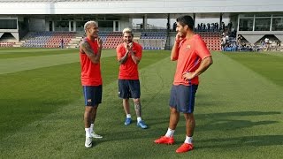 FC Barcelona training session The trident together again in training [upl. by Assed]