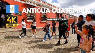 Antigua Guatemala walking tour on city center 4K UHD [upl. by Reinar]