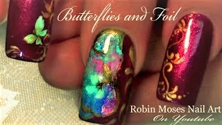 Butterfly Foil Nails  DIY Foiling Nail Art Design Tutorial with foil [upl. by Ecirtap]