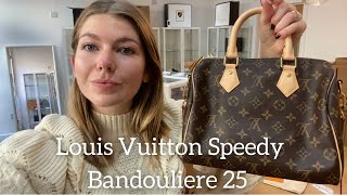 Louis Vuitton Speedy Bandouliere 25 Bag Review [upl. by Werdma]