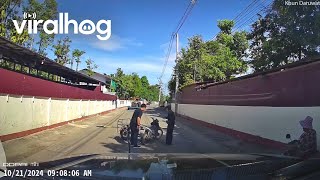 Sidecar Collides With Trailer  ViralHog [upl. by Kamin]