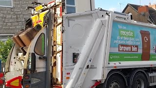 Sheffield city council veolia Dennis elite 6 empying Brown mixed recycling bins [upl. by Nylzor639]