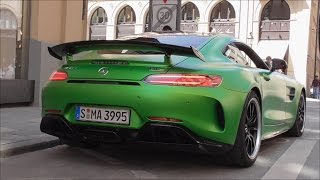 Mercedes AMG GTR 2017 start up  revs  fast Acceleration in Munich [upl. by Delmore]