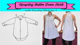 Upcycled Clothing for Beginners  Womens Sleeveless Tunic from Mens Buttondown Shirt [upl. by Giannini]