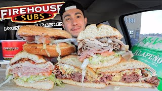 MUKBANG EATING Firehouse Subs Pastrami Reuben Club on a Sub Firehouse Hero Chilli Jalapeno Chips [upl. by Stephi]