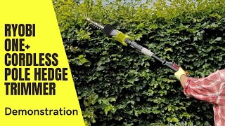 Hedge Trimming Made Easy Demonstrating the Ryobi One Cordless Pole Hedge Trimmer [upl. by Nosirrah]