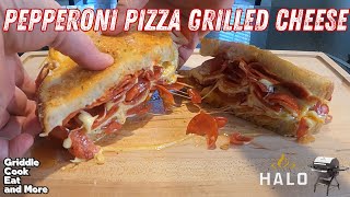 OVERLOADED PEPPERONI PIZZA GRILLED CHEESE  HALO PRIME 1100 PELLET GRILL [upl. by Annaihs317]