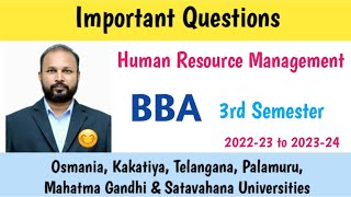 HRM  Important Questions 2023  BBA 3rd Sem  UG Degree  OU KU PU TU MGU SU [upl. by Haletta]