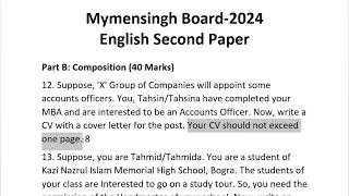 SSC Writing Part Board Question 2024 English 2nd Paper Mymensingh Board [upl. by Jarus]