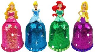 DIY Play Doh Sparkle Disney Princess Dresses Ariel Elsa Magiclip Super Glitter Play Doh Dress [upl. by Narret]