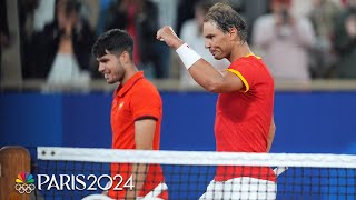 Carlos Alcaraz Rafael Nadal win Round 2 matchup in tiebreaker  Paris Olympics  NBC Sports [upl. by Yelknirb]