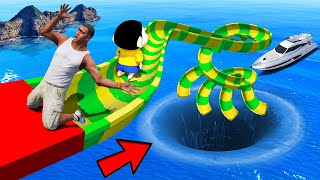 SHINCHAN AND FRANKLIN TRIED THE DEEPEST MASSIVE WATER HOLE WATER SLIDE MELA CHALLENGE GTA 5 [upl. by Laden]