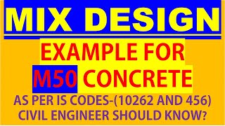 CONCRETE MIX DESIGN M50 EXAMPLE AS PER IS CODE FOR CIVIL ENGINEERS [upl. by Auhso]