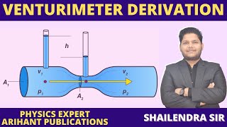 VENTURIMETER DERIVATION  DETAIL EXPLANATION  FLOW OF LIQUIDS venturimeter physicsstudents fluid [upl. by Velma]