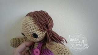 Tutorial Cabello Liso Muñeca Amigurumi Paso a Paso en Español Tipo 2 [upl. by Ehsrop]