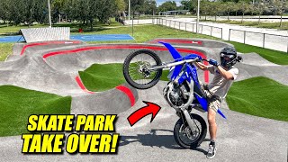 TAKING 450 DIRT BIKE IN THE SKATE PARK [upl. by Aidnyl273]