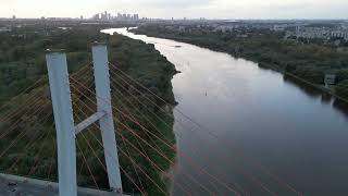 2023 Warsaw drone  Sunset from Siekierkowski bridge Warszawa Mokotów [upl. by Yartnoed]