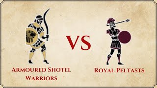 ROME II Total War  Armoured Shotel Warriors VS Royal Peltasts [upl. by Nytsyrk459]