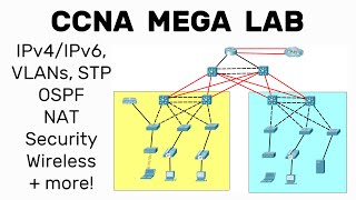 Complete Network Configuration  CCNA Mega Lab  OSPF VLANs STP DHCP Security Wireless  more [upl. by Ojillek]