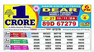 NAGALAND Lottery SAMBAD DEAR EVENING 6PM RESULT TODAY 19112024 STATE DEAR LOTTER [upl. by Initsed]