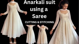 ANARKALI DRESS USING MEESHO SAREE CUTTING AND STITCHING [upl. by Ilohcin408]