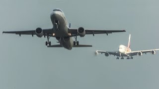 AIRBUS A380 LANDING with an AIRBUS A320 overtaking an AIRBUS A340 and DEPARTING ahead 4K [upl. by Ylrahc]