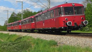 Hergatz Schienenbusse VT98 der Passauer Eisenbahnfreunde amp GoAhead Bayern unter weißblauem Himmel [upl. by Anitsirk]