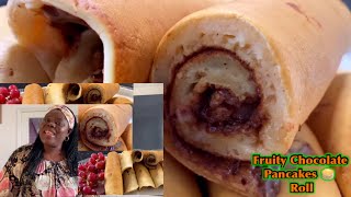 FRUITY CHOCHOLATE PANCAKE ROLL STRAWBERRIES AND BANANA EASY RECIPE [upl. by Aslam]