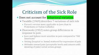 Medical Sociology Module 08 Illness Behavior Sick Role [upl. by Novek]