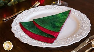 Simple DIY Folded Christmas Tree Napkin  Shabby Fabrics Tutorials [upl. by Yanehs]