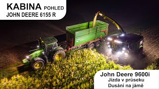 Z kabiny John Deere 6155R noční odvoz od řezačky 9600i  Siláže 2023  CABINET VIEW  Jáma [upl. by Nad257]