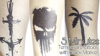 3 Easy 5 minutes Temporary Tattoo  Tattoo With Black Marker  DIY Tattoos  Idyllic Galleria [upl. by Courtund]