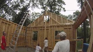 Garage build gable end lift with gin pole [upl. by Tesler]