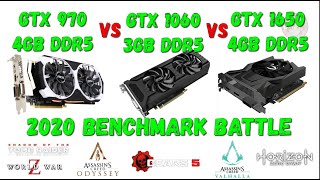 Battle GTX 970 4GB VS 1060 3GB VS 1650 4GB DDR5 2020 latest Sub 100 cards battle [upl. by Xena]