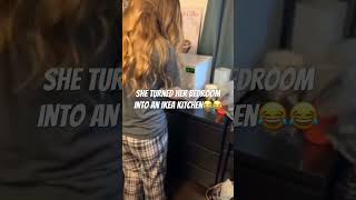 She turned her bedroom into an ikea kitchen😂 entertainment funny recomeded reels funnymemes [upl. by Nelrac]