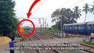 Furious 130kmh 12313 Sealdah Rajdhani Chasing 12507 Trivandrum  Silchar Aronai Express with WAP4 [upl. by Ahen]