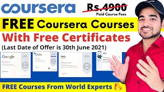 64 Coursera Free Certification Courses 2021  Free Coursera Certificate For Learners in India [upl. by Uni934]