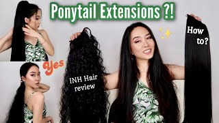 TRYING PONYTAIL HAIR EXTENSIONS  INH HAIR Review amp Tutorial  26quot Extensions  MaiAnh Nguyen [upl. by Nnylyt889]