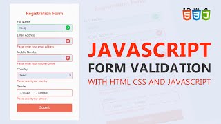 JavaScript Clientside from Validation  Complete Form validation in JavaScript  Registration Form [upl. by Valentia]