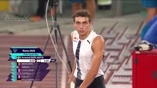 Mondo Duplantis 615m quotoutdoorquot WR Rome 2020 [upl. by Yrebmik]